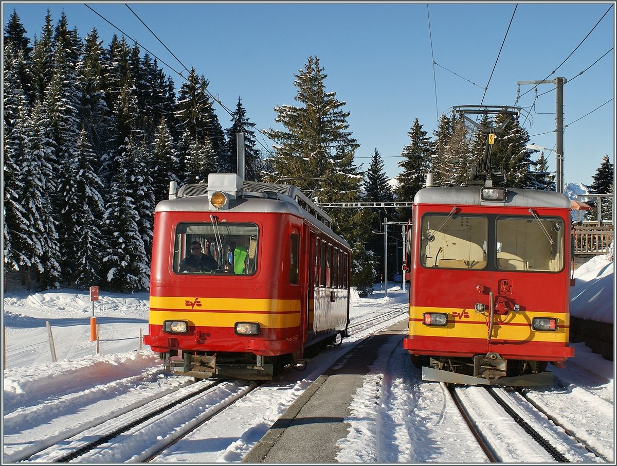Beh 2/4 und HGe 4/4 der BVB in Col-de Soud.
8. Feb. 2010
