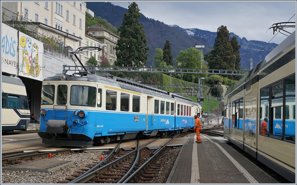 Der MOB ABDe 8/8 4002 VAUD in Montreux. 17. April 2017