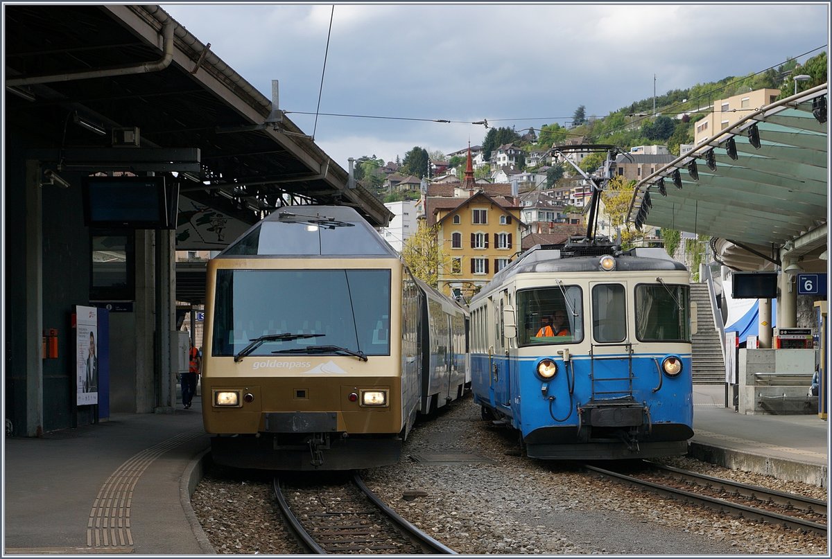 Der MOB ABDe 8/8 4002 VAUD in Montreux.
17. April 2017
