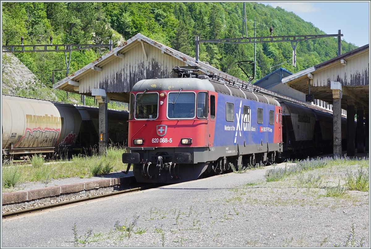 Kurz darauf trifft die SBB Re 6/6 11688  Linthal  (Re 620 088-5  X-Rail ) in Vallorbe ein. Die SBB Re 6/6 wird erst die SNCF BB 26000 manövrieren und dann den Gegenzug nach Domodossola (Domo II) ziehen.

16. Juni 2022