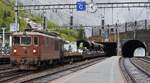 Etwa eine Stunde nach der vorherigen Aufnahme startet Re 425 192 am 07.05.2024 in Goppenstein erneut mit einem Autozug zur Fahrt durch den Lötschbergtunnel nach Kandersteg