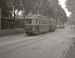 Die ehemalige Tramlinie 1 in Bern im Raum Br�ckfeld: Tramzug 172 mit Anh�nger 224 kommt von der Endschlaufe Br�ckfeld her.