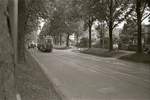 Die ehemalige Tramlinie 1 in Bern im Raum Br�ckfeld: Motorwagen 173 (von 1944) mit Zweiachsanh�nger 228 (von 1910) h�lt an der Haltestelle Beaulieustrasse, direkt vor Einfahrt in die Schlaufe