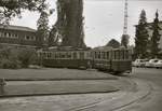 Die ehemalige Tramlinie 1 in Bern, Endstation Brückfeld: Motorwagen 173 mit dem damals ältesten Zweiachsanhänger in Bern, 228 von 1910.