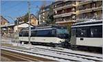 Die MOB Ge 4/4 8004 mit neuer, automatischer Kupplung und im aktuellen MOB Anstrich in Chernex.