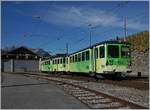Der A-L BDeh 4/4 301 mit Bt bei seiner Spitzkehre in Dépot Aigle.