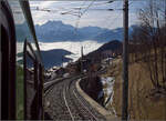 Blick auf die Doppelspur der AL. In historischen Bildern im Bahnhof Leysin Feydey sieht man, dass die Doppelspur offenbar schon 1913 bestand. Leysin, Januar 2026.